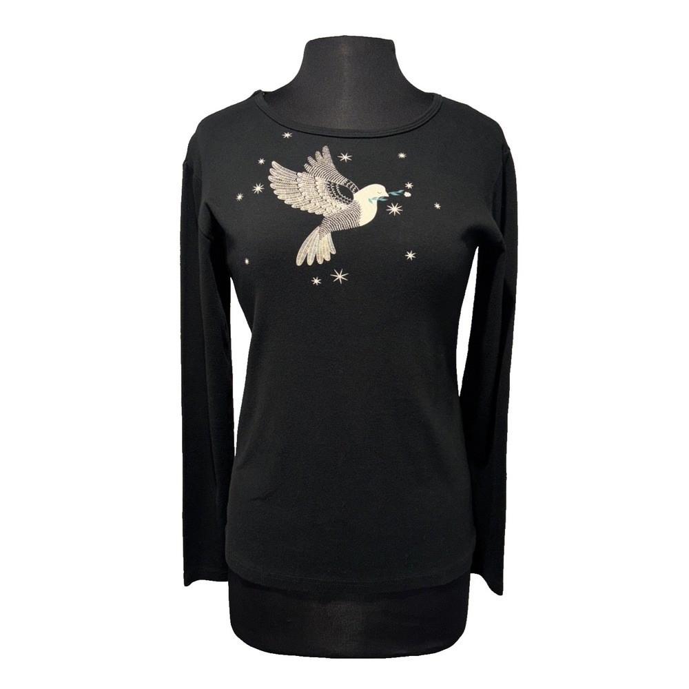 NEW Green 3 Classic Dove Long Sleeve Tee Women's Large Black‎ Christmas Holiday